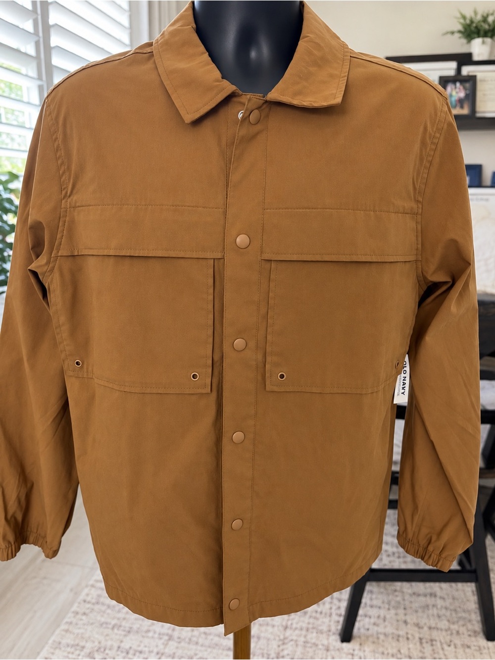 Old Navy Men's Caramel Brown Lightweight Button-Front Shirt Jacket